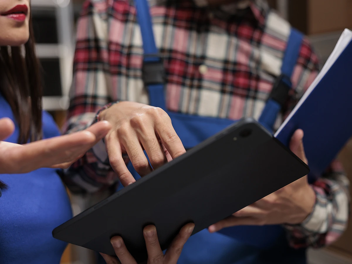 Workers checking inventory